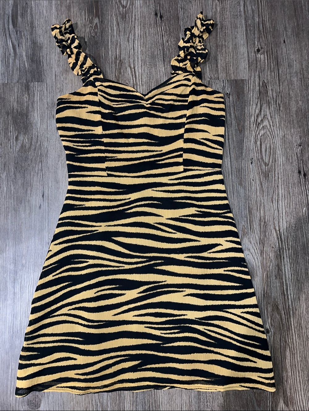 ALL IN FAVOR Black and Tan Zebra-Print Mini Dress